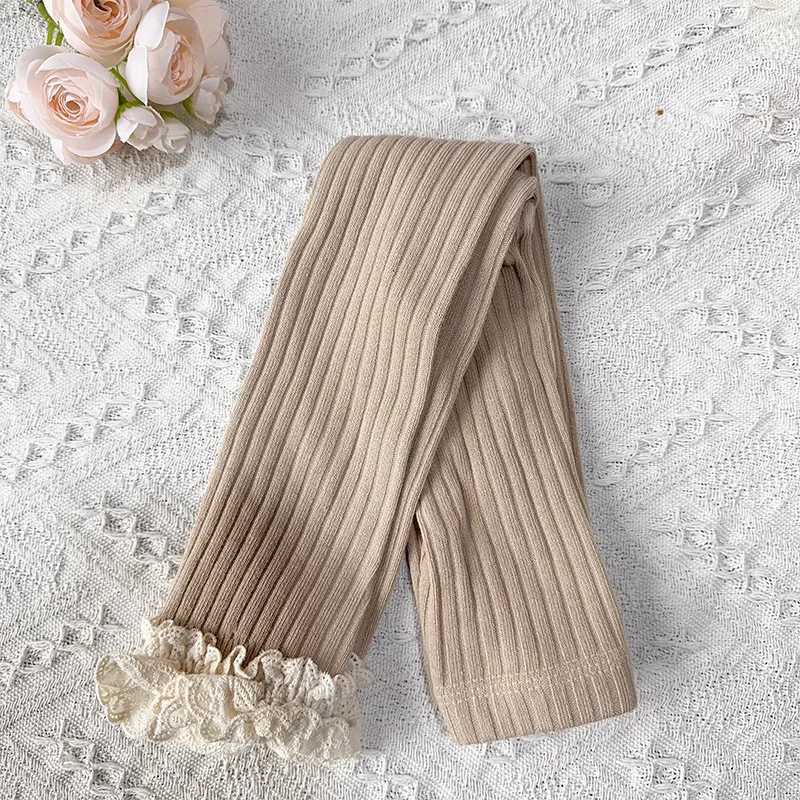 Solid Lace Edged 18Y Childrens Leggings for Spring and Autumn Girls Knit Pantyhose for Baby Girls Casual Long LeggingsT251024