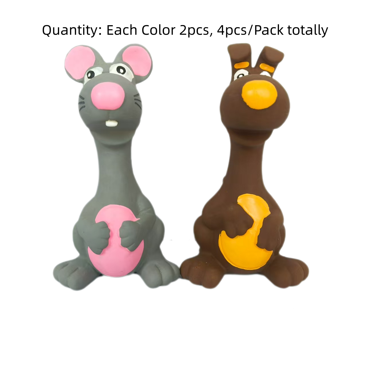 Rubber Squeaky Chewy Dog Toy Soft Natural Latex Screaming Sound Interactive Mouse Dog Toys with Bright Colors for Small and Medium Dogs 4pcs/Pack