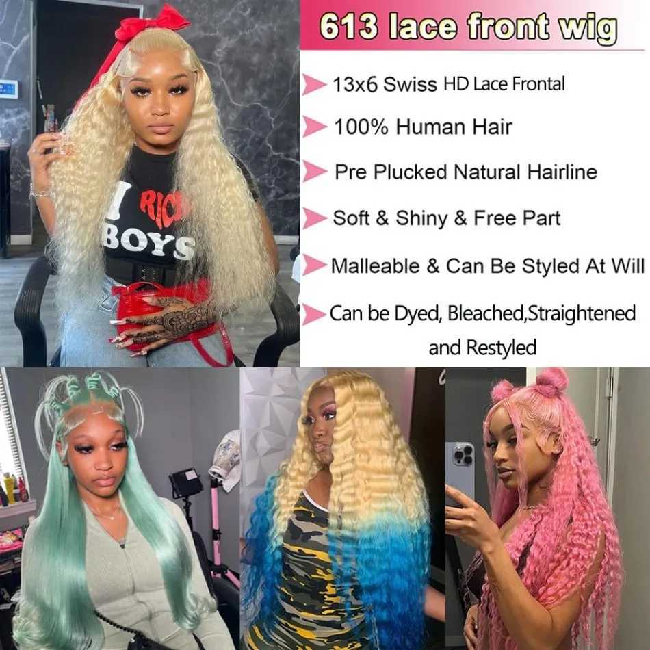 Deep Wave 13X6 Hd Lace Front Human Hair Wig Blonde 613 100 Human Hair 250 Density 38 Inch Wigs Pre Plucked Brazilian Hair Wigs W251023