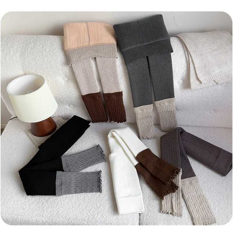 2025 Winter Girls Fleece Leggings Knit Leg Warmers Color Block Toddler PantsT251024