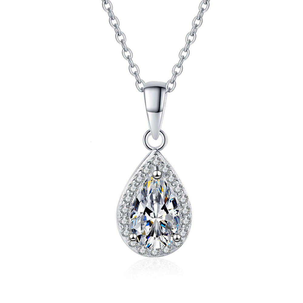 DHCollections-- Sterling Sier for Women 5*8 Pear-Shaped Moissanite Clavicle Chain Plated with PT950 Gold Cluster Necklace