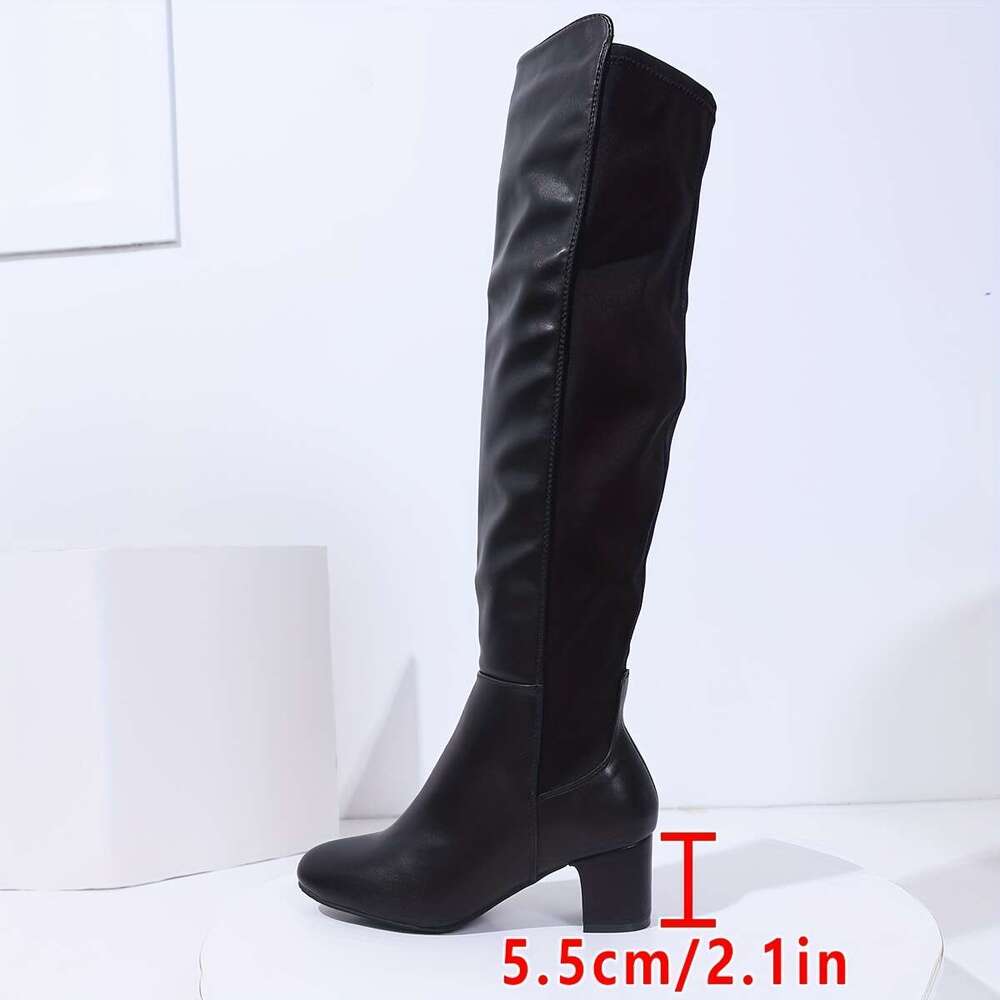 Women's Sexy Chunky Heel Ankle Boots With Side Zipper - Glossy Black Faux Cover Round Toe, All-Season Versatile Booties For Dresses & Casual Outf