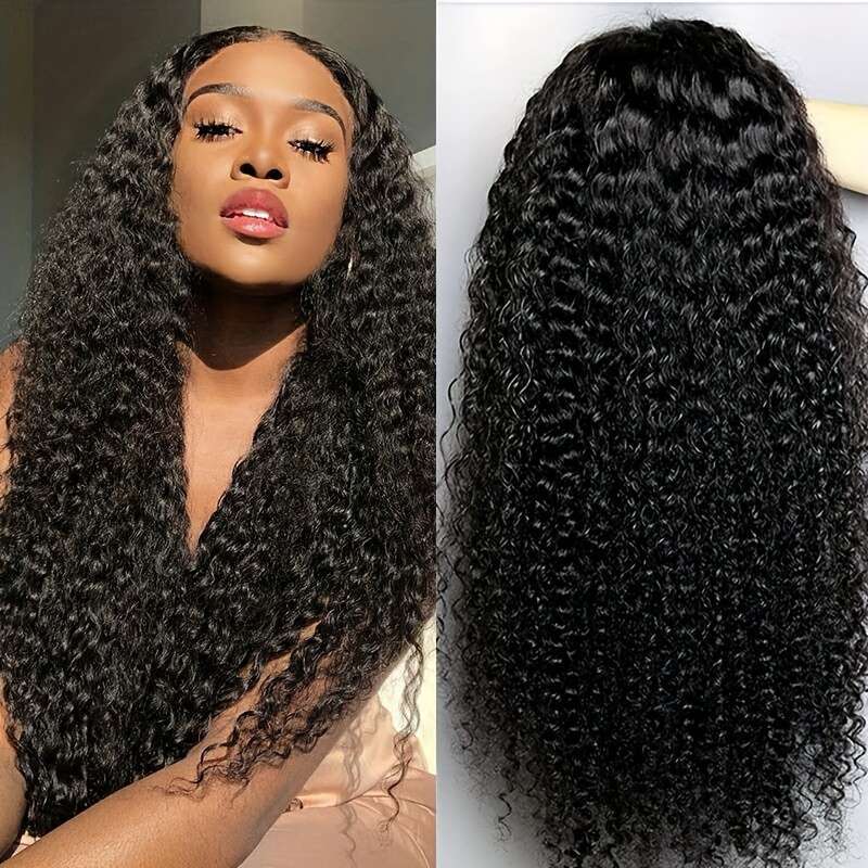 Front Human 4x4x1 Lace Closure 180% Density Kinky Curly Wigs with Brazilian Remy Unprocessed Virgin Hair Wig Natural Color