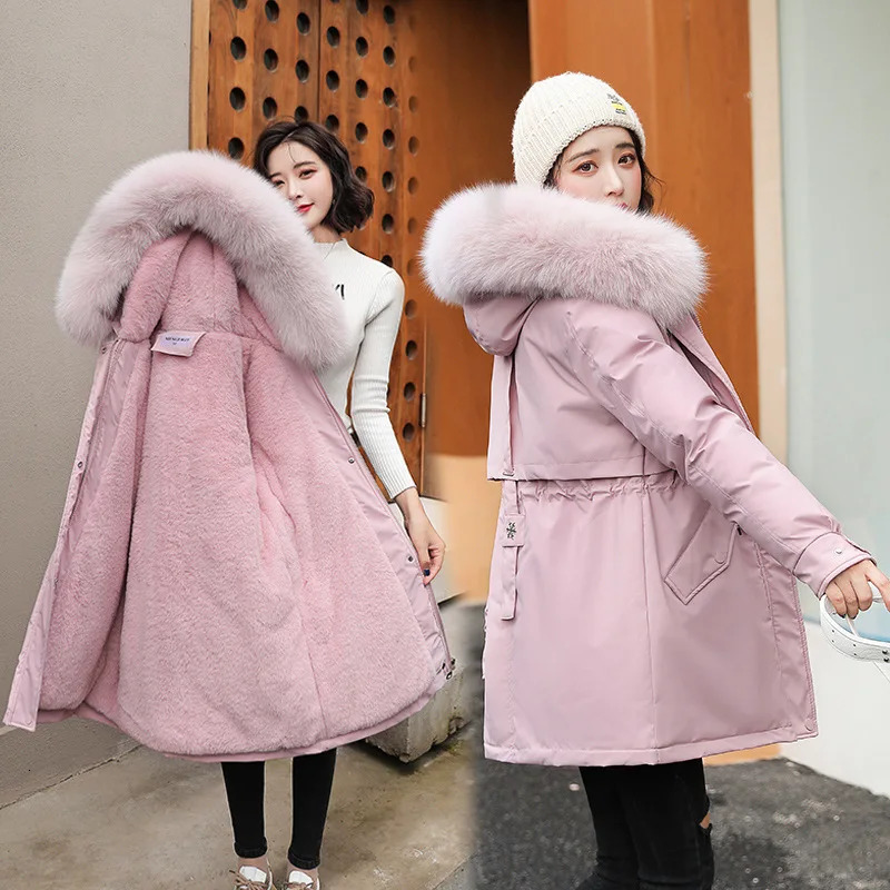 Women Parka Fashion Long Coat Wool Liner Hooded Parkas Winter Jacket Slim with Fur Collar Warm Snow Wear Padded Clothes 251013