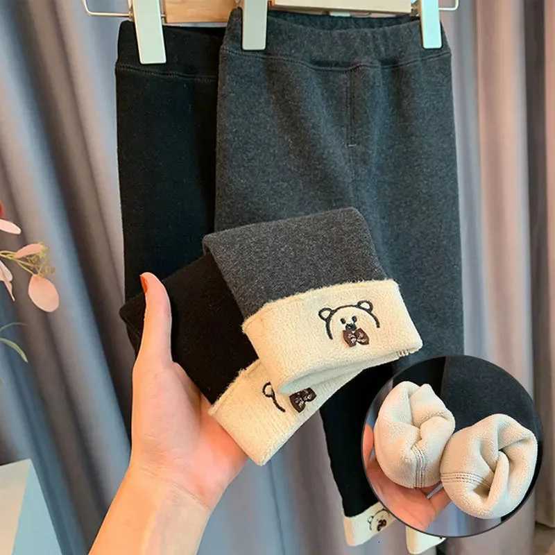 Kids Girls Winter Leggings Childrens Plus Velvet Warm Trousers Thick Lamb Fleece Tights Cartoon Bear Baby Girl Pencil Pants NewT251024