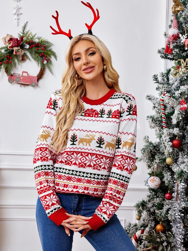 Designer Women's Sweaters Christmas Print Women Christmas Sweater Winter Casuals Loose Full Sleeve Knitwear Oversize Jumper Warm Soft Xmas Look C
