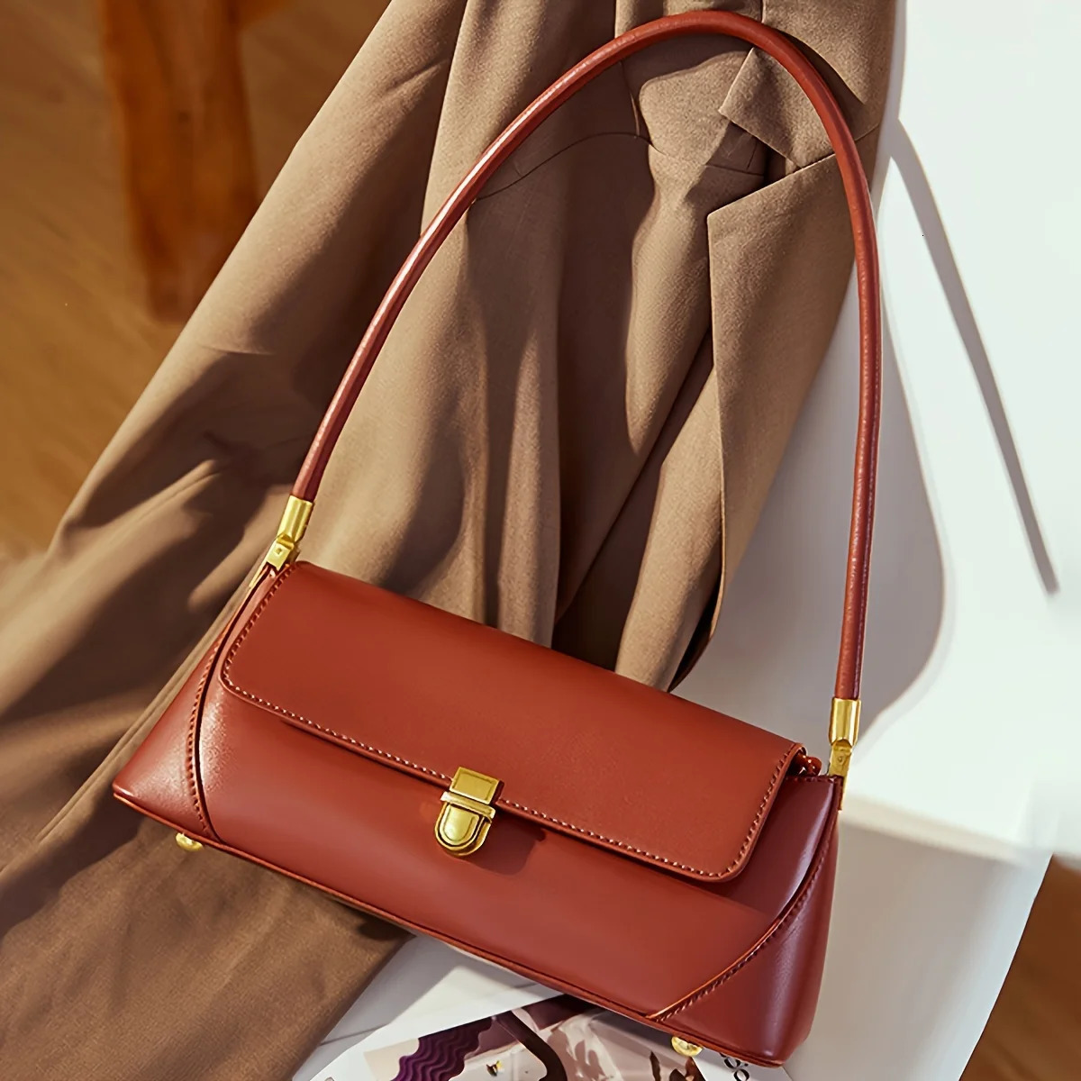 Womens Bag High Feeling Fashion Style PU Material Shoulder Bag Retro Baguette Underarm Bag Hundred 251023