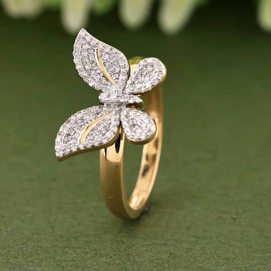 VVS Moissanite Diamond Ring Butterfly Shape Ring GRA Certified Diamond 14k Solid Gold Iced Out Hip Hop Diamond Ring for Women