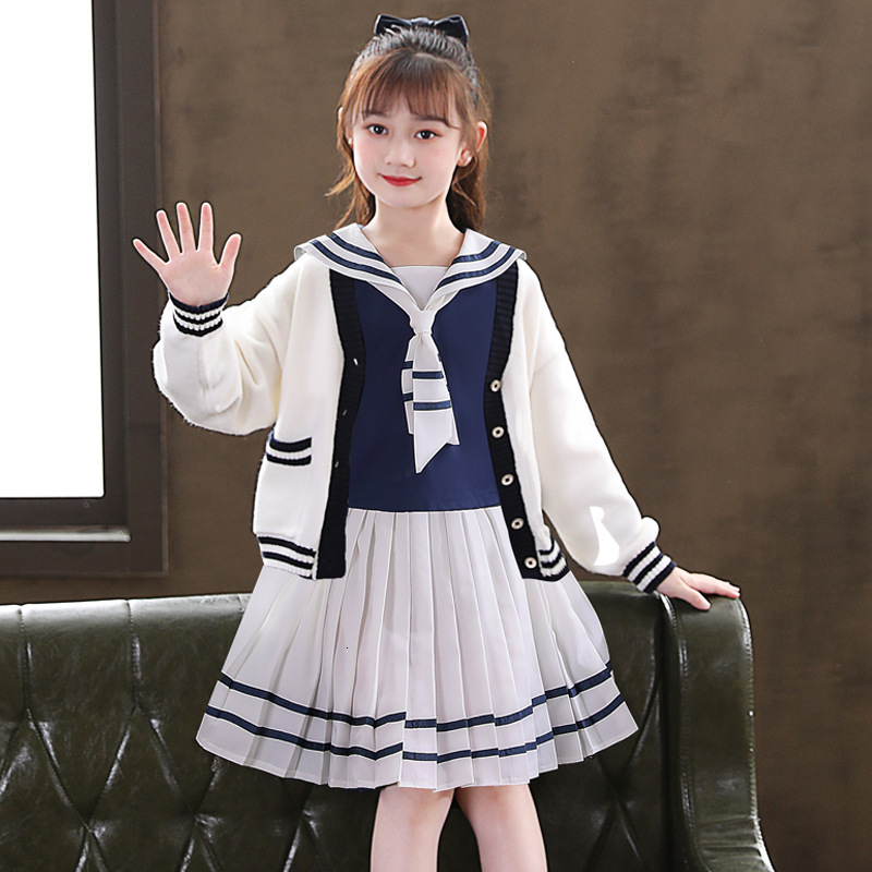 Children's designer fashionable winter new Korean style cute girl long sleeved sweater navy collar uniform