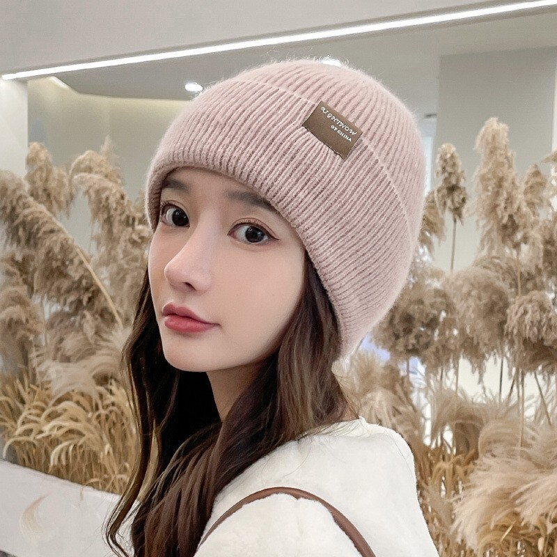 Korean Wool Autumn Winter Thickened Knitted Pullover Cold Large Head Circumference Ear Protection Hat for Women