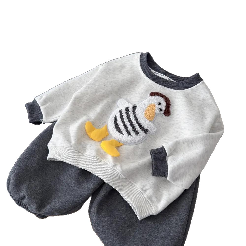 2025 Free Shipping Kids Duck Plush Set 2-Piece, Cute Animal Print Long Sleeve Top and Pants, Cotton Spring Autumn Outfit