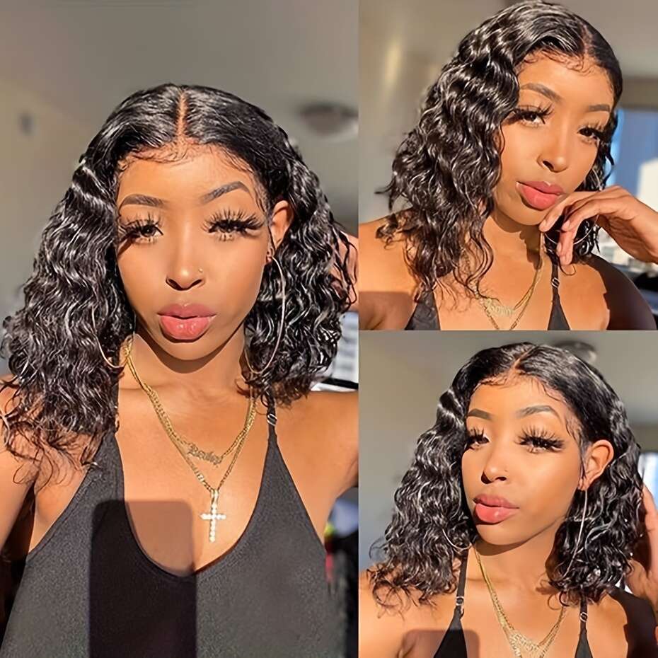 Short Curly Bob 13x4 Front Human Pre Pluck With Baby Hair Deep Frontal Wig For Women Water Wave Lace Wigs