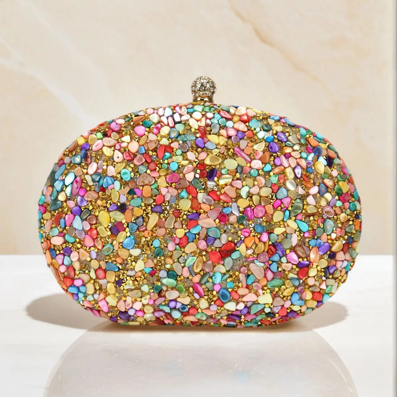 Circular Rhinestones Stones Evening Bags One Side Diamonds Bohemian Style Dress Beach Purse With Hanlde Shoulder 251023