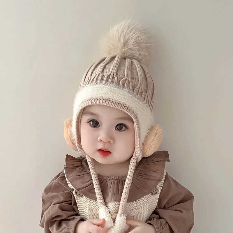Cute Animal Baby Earmuffs Cap Winter Warm Ear Protection Hat Velvet Lining Kids Beanie Plush Ball Children Woolen Knit Hats 13YL251024