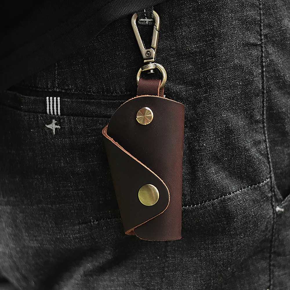 Vintage Car Key Case Keys Pouch Genuine Leather KeyChain Unisex Key Bag Multifunction Organizer Wallet Holder Smart Housekeeper Z251023