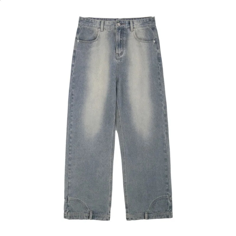 Vintage American Retro Reverse Side Turned Denim Jeans Men Women Couple Straight Wide Leg Baggy Drag Pants Trendy 251023