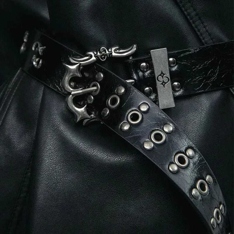 Black Punk Gothic Belt Rivert Gradient Color Belt Metal Cool Vintage Waistband Accessories Chic PU Belt Y2K Jeans Decoration W251024
