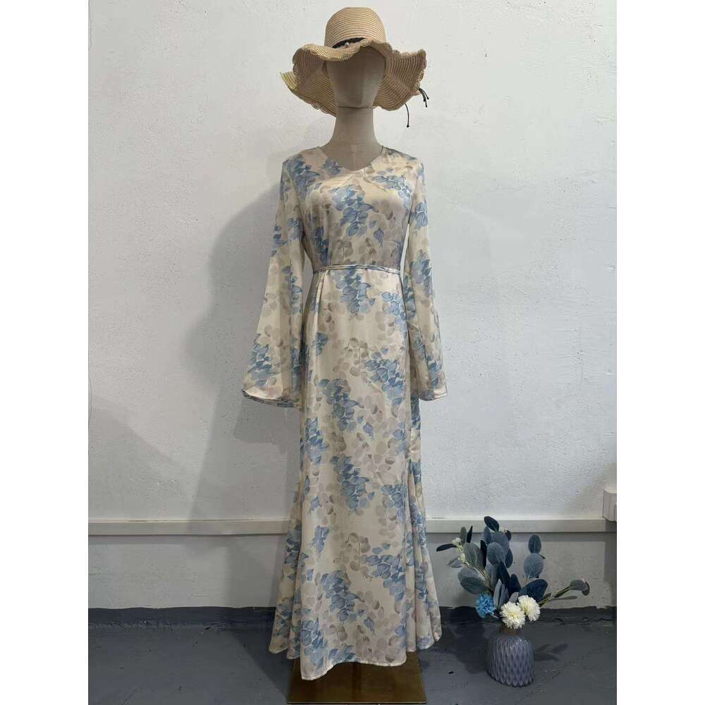 2025 Spring Gentle Wind Satin Print Elegant High-End Long Dress