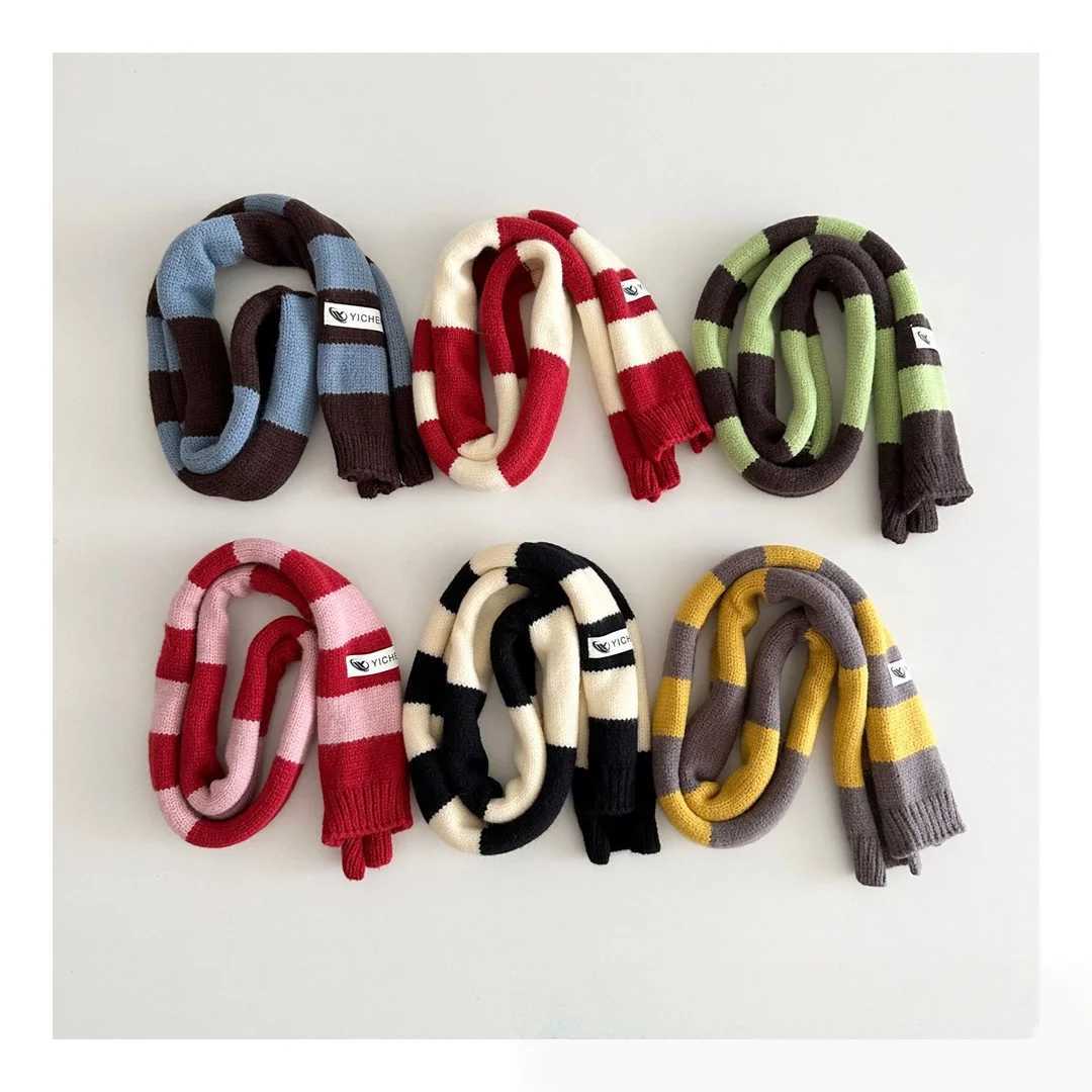 Toddler Kids Color Block Stripe Knitted Scarf 06Y Children Accessory Cute Skinny Cuffed Warm Winter Scarves for Baby Boys Girls Y251024