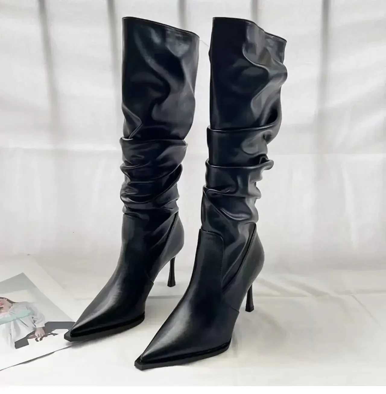 Sexy Winter Women High Boots Fashion Pointed Toe Stiletto Heel Long Boots Ladies Elegant Knee High Boots Shoes Botas De Mujer W251024