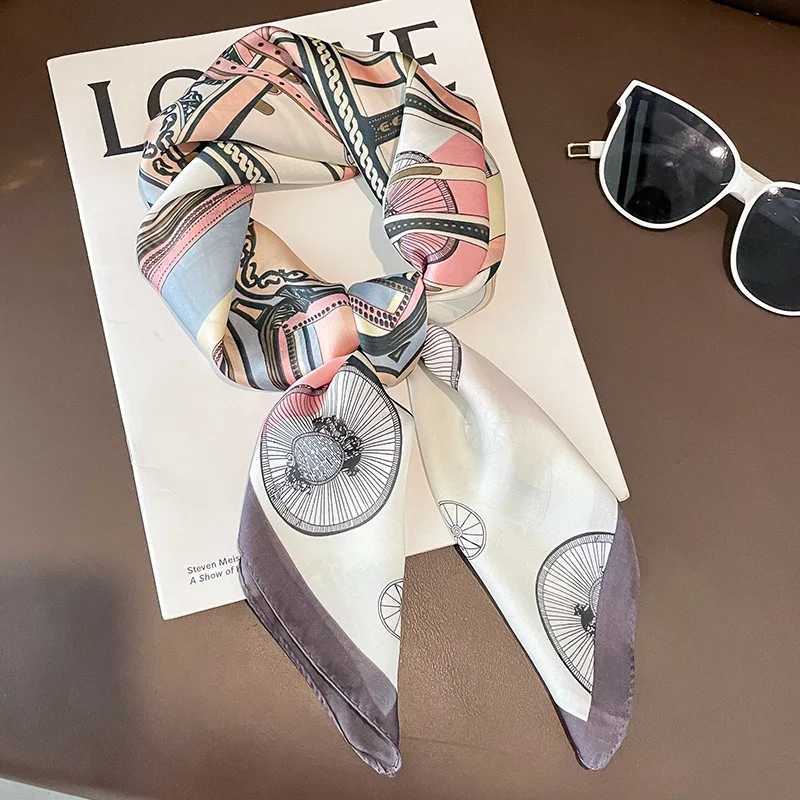 Luxury Design Carriage Print Silk Square Scarf for Wen Fashion Skinny Neck Tie Soft Satin Hijab Fem Neckerchief Hair Scarf Y251024