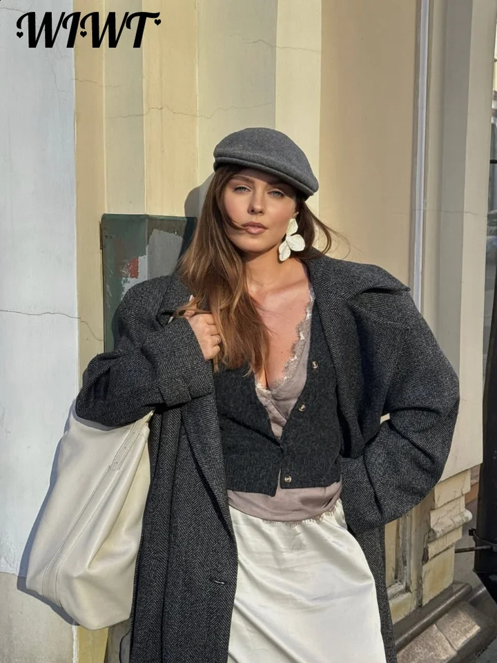 Elegant Double Breasted Woolen Coat Winter Lady Lapel Raglan Sleeve Full Sleeve Overcoat Womens High Street Outwear 251020