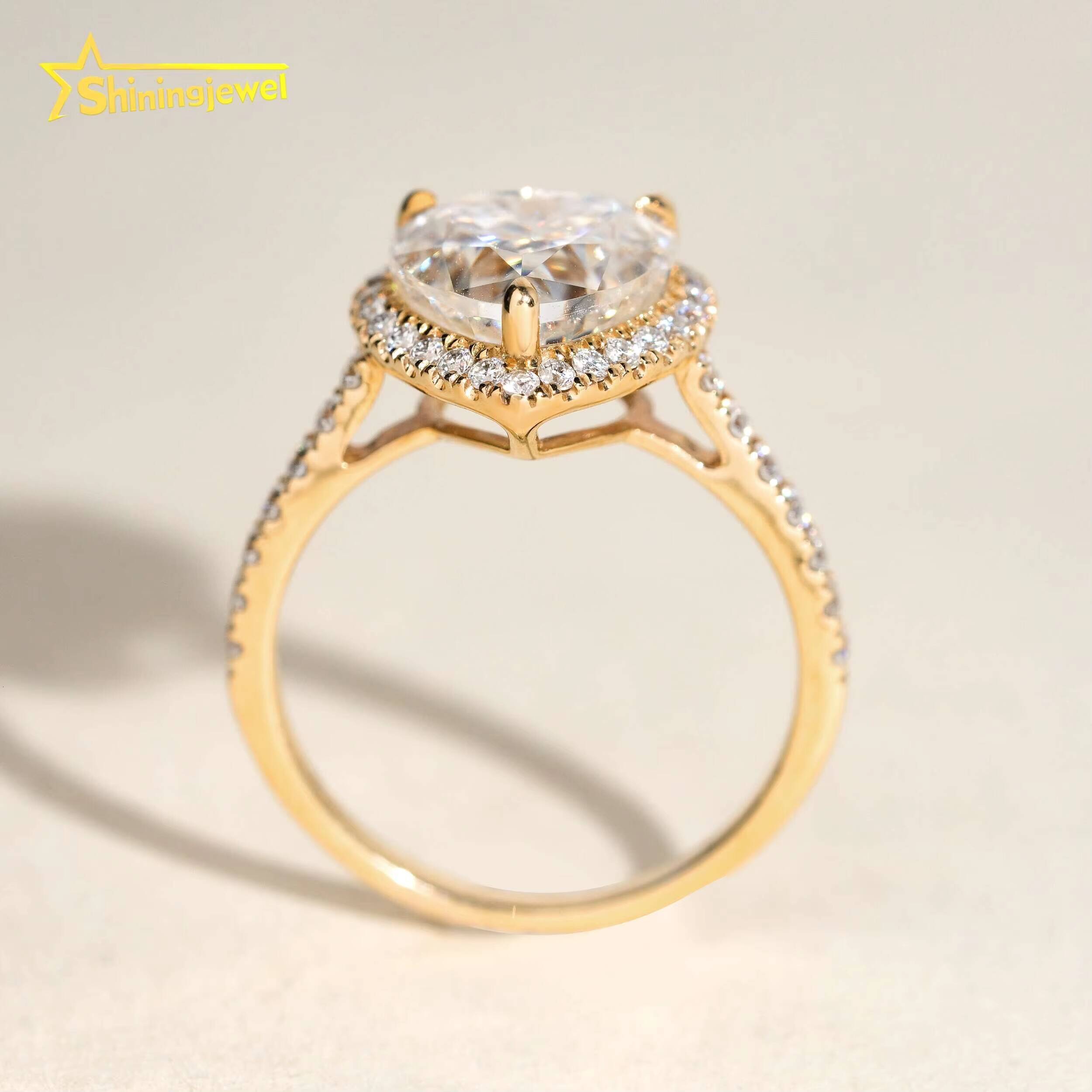 14K Solid Gold Heart Cut Cluster Half Band Paved Moissanite Lab Diamond Engagement Wedding Rings