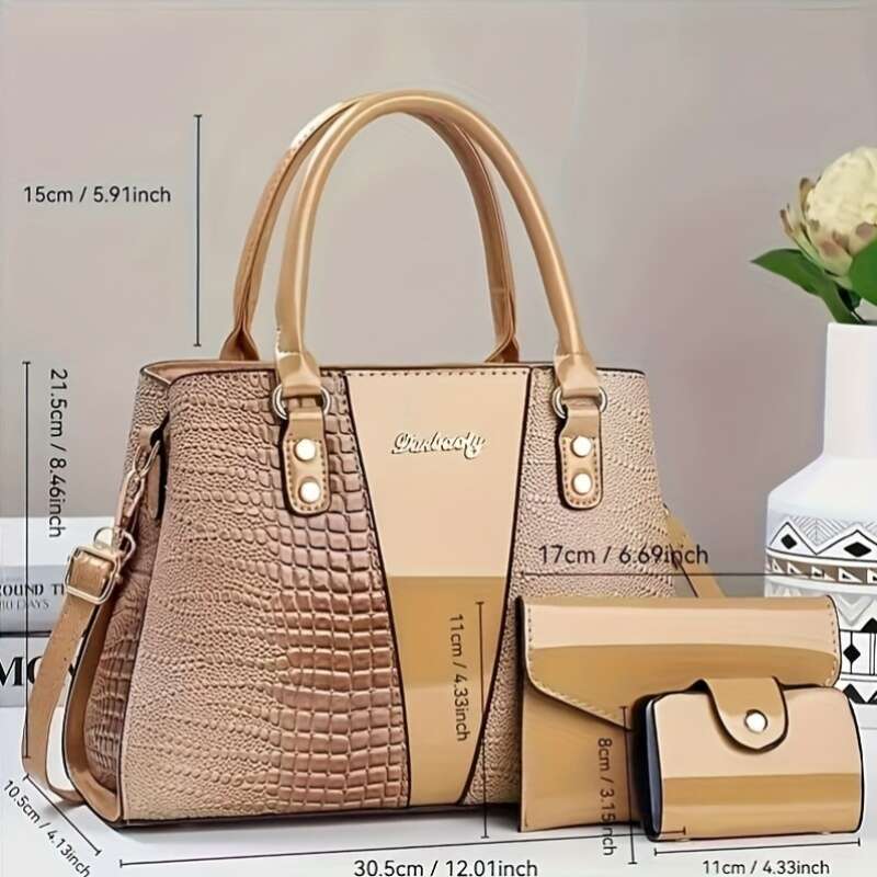 Genuine Handbag Parent Bag Genuine Leather Crocodile Pattern New Fashion Large Capacity Women's Handbag, Stylish Three-Piece Set, Mother-Daughter