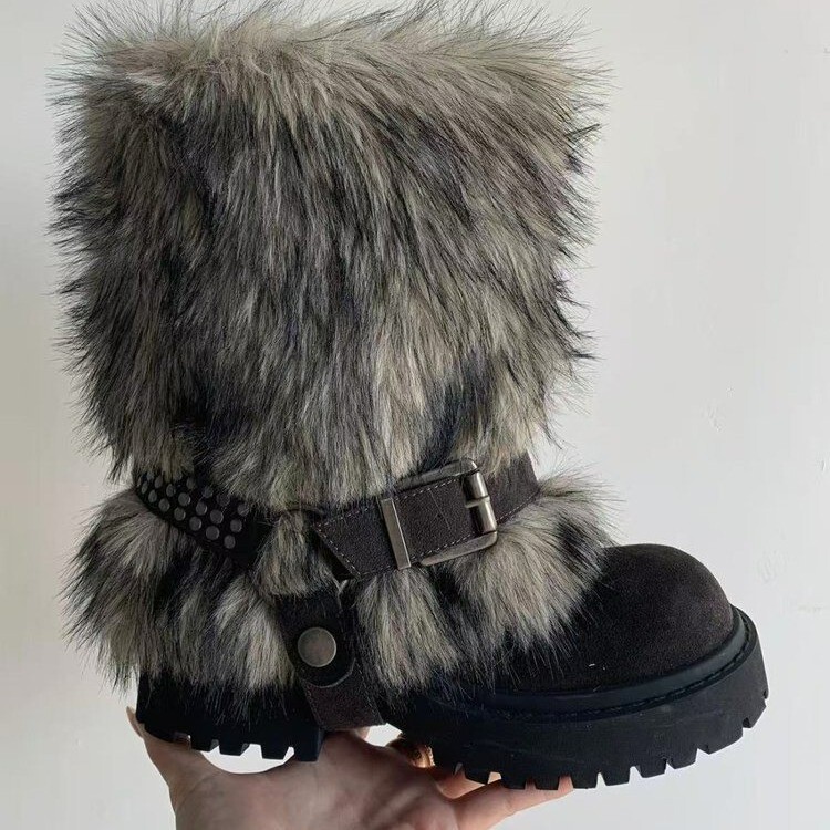 Designer boots with thick fur soles women's autumn and winter new luxury boots wool lining thickened warm cotton shoes short boots