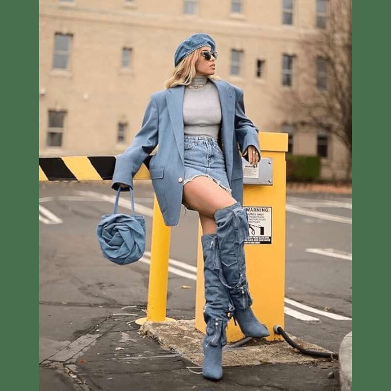 Women's Closed Toe Pocket Detail Stiletto Heel Over The Knee Boots