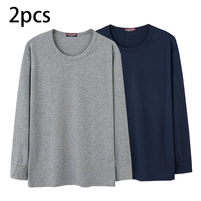 2pcs Mens Longsleeved Thermal Underwear Men Solid Cotton Tshirt Autumn Winter Man RoundNeck Autumn clothes Tops 251018