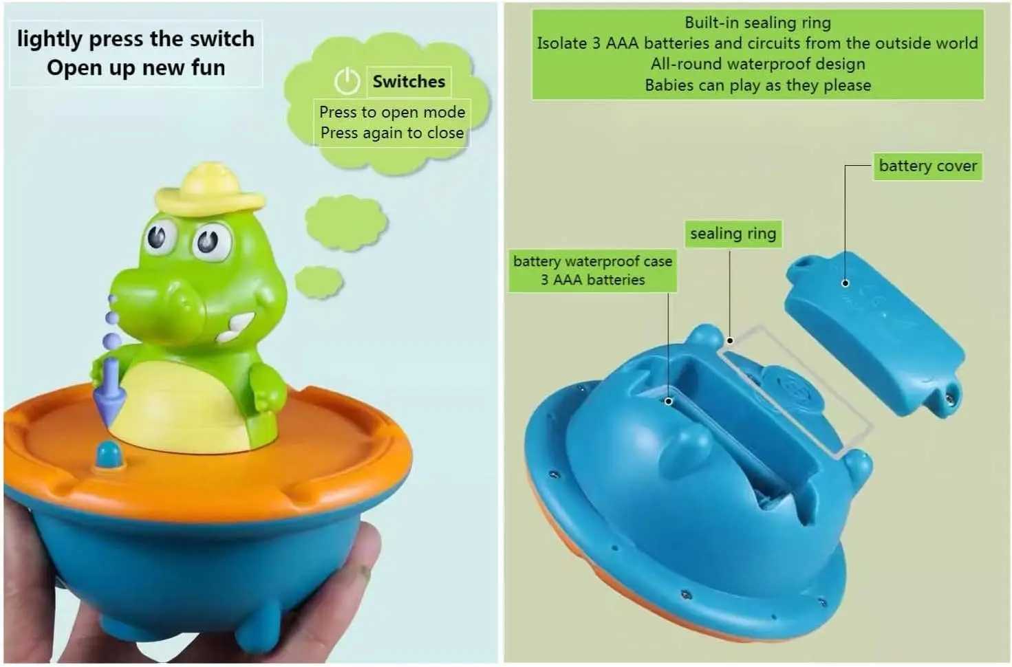 Crocodile Spray Water Toy with LED Floating Wind Up New Born Baby Bathtub Water fun Toys Preschool Toddler giftbathroom J251023