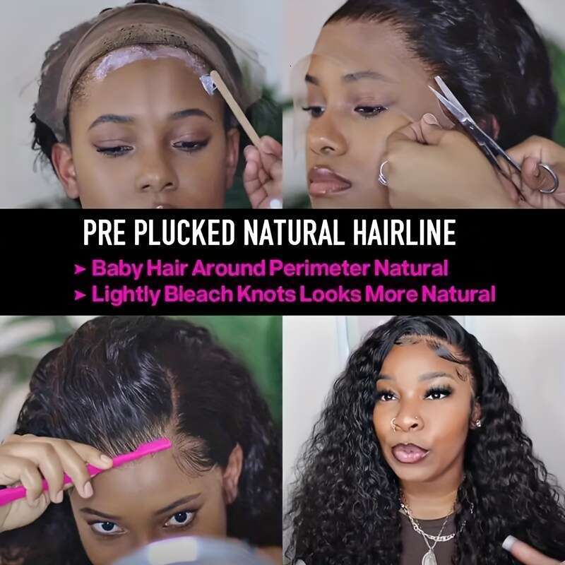 Brazilian Deep Wave Human Hair Front Wig - HD Transparent 13x4 Lace Frontal, Pre-Plucked 200% Density Natural Black Curly Wigs Women, Elegant Style fo