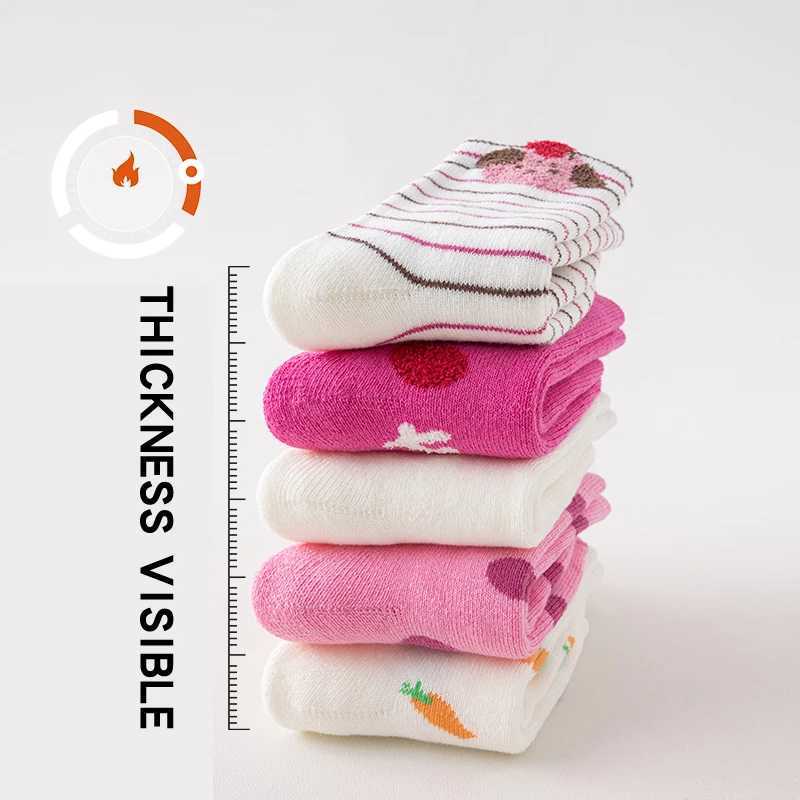 Girls Winter Thickened Warm Socks Terry Light Pink Rabbit Kids Socks 5 Pairs J251024