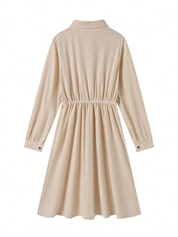 In Dresses Girl Preppy Style Shirt Dress Solid Long Dresses With Sleeves Elegant Womens Dresses 2025 Woman Clothing 251023