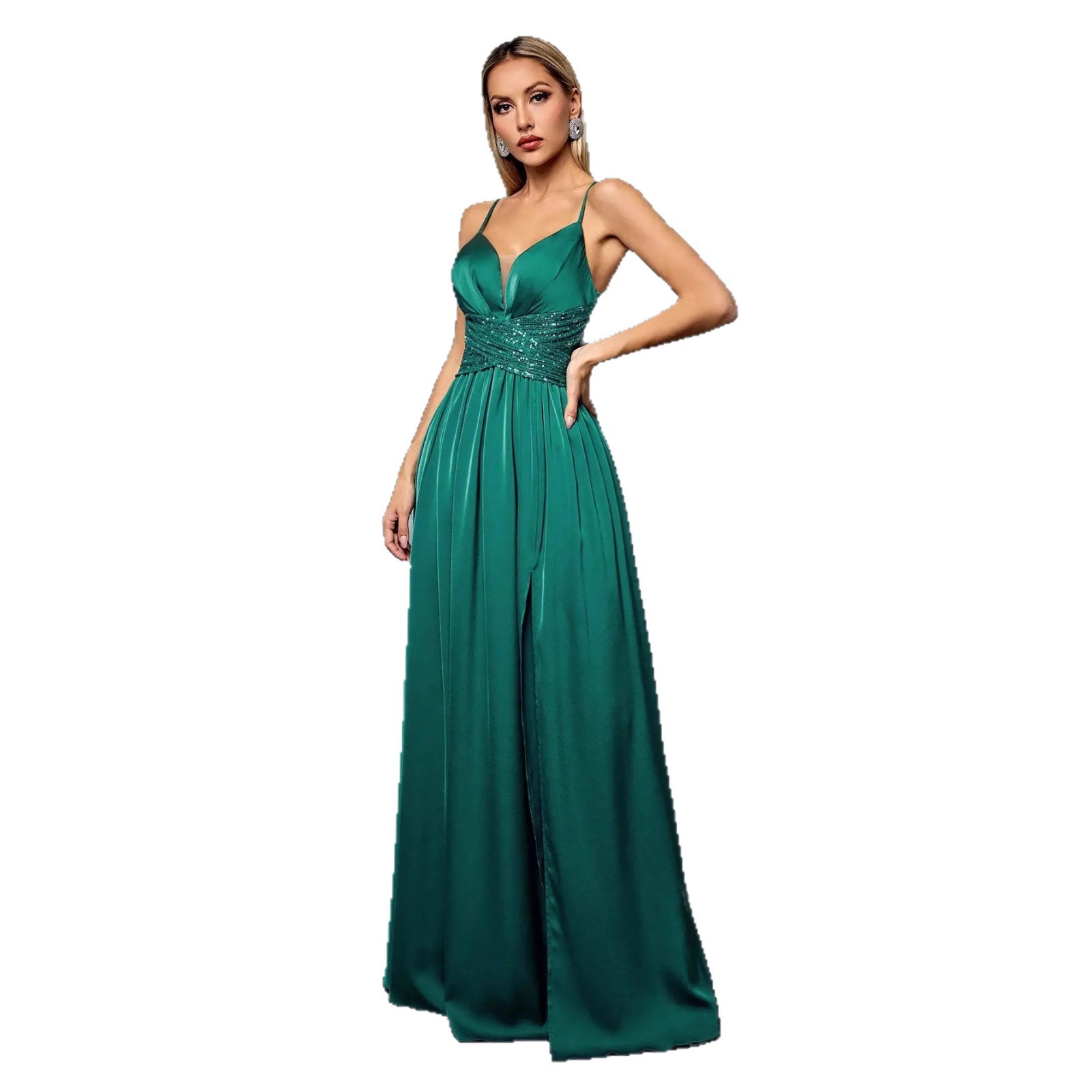 New Arrival Green Evening Formal Dress Sweetheart Straps Sequins Sash A-line Prom Pageant Party Gowns Christmas Robe De Soiree