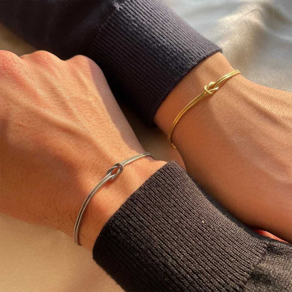 eManco Delicate Round Snake Chain Knotted Couple Friendship Bracelet Stainless Steel GoldPlated Fashion Jewelry WholesaleW251024