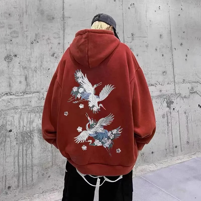 Autumn Anime Crane Printed Pullover Hoodies For Men Hip Hop Fashion Graphic Hooded Sweatshirts Aesthetic Y2K Hoodie Clothes 251018