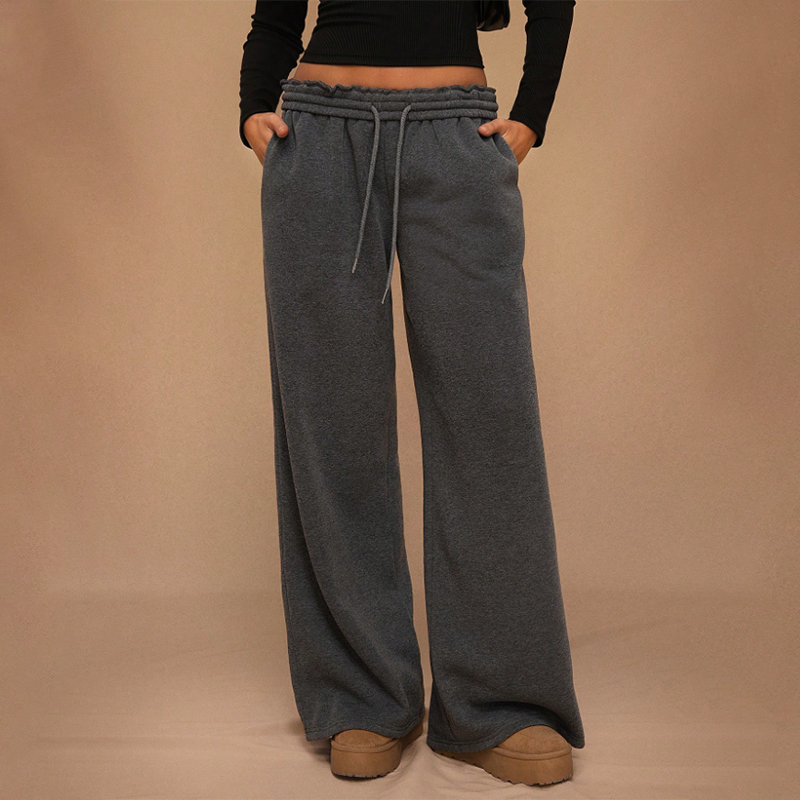 Spring and Autumn Solid Color Loose Feeling Loose Straight High Waist Skinny Wide Leg Pants yoga pants Dark grey