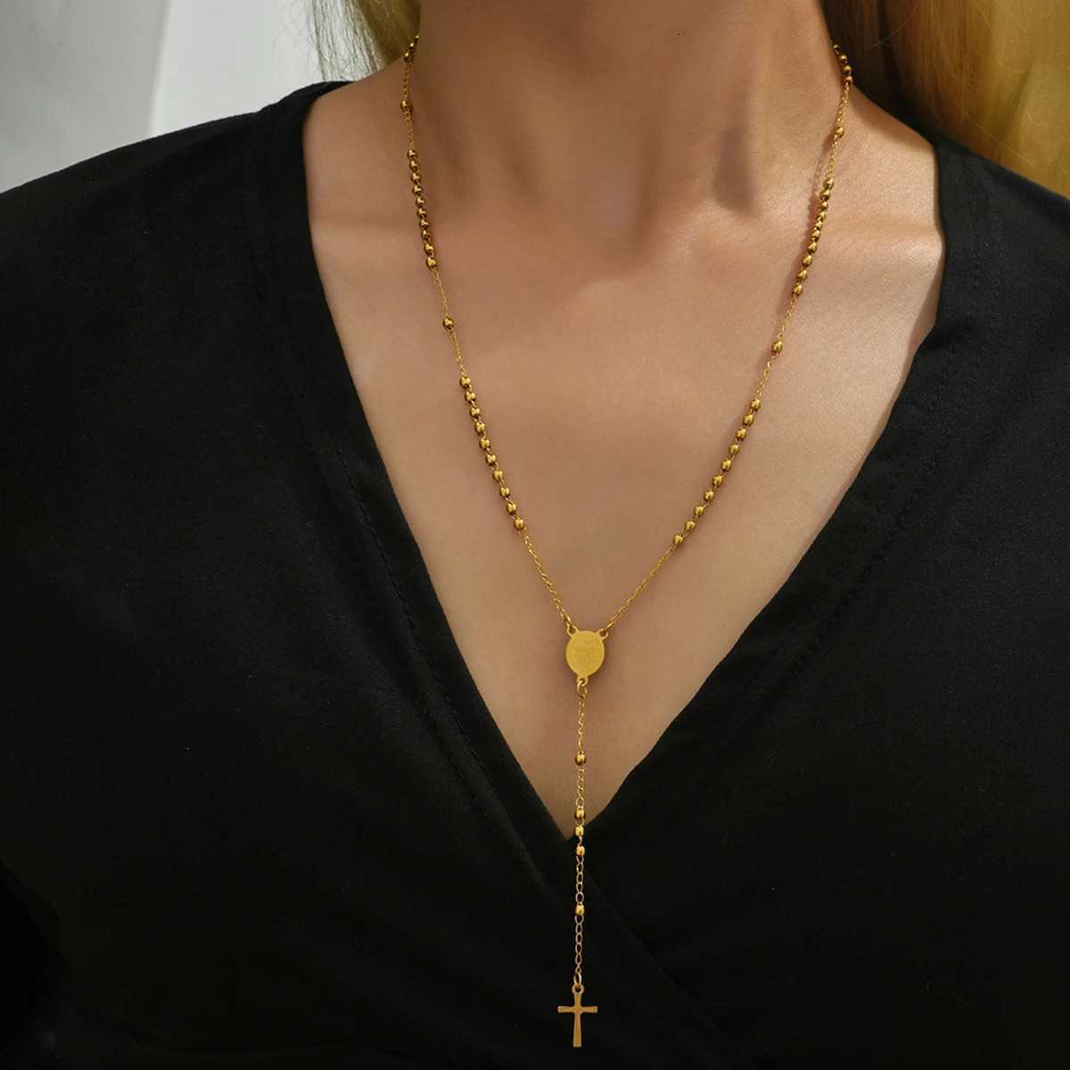 Stainl Steel Necklaces For Women Men Long Chain Crucifix Cross Pendant Necklace Religious Praye Jewelry giftXJ251024
