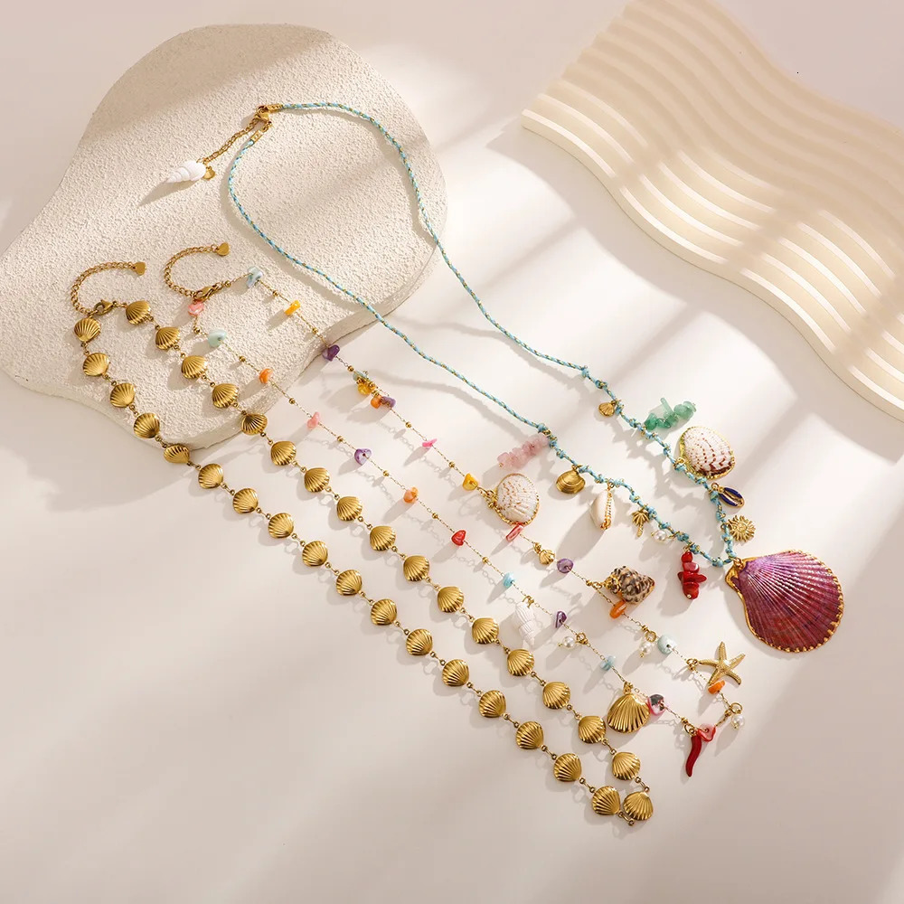 European American Shell Pearl Stainless Steel Chain Women Beach Fun Colorful Natural Stone Waist Chain Color Preserving Jewelry 251023