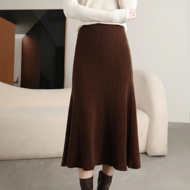 100 Pure Wool Knitted Skirt Womens Autumn And Winter MidLength High Waist Hip Long Slim Cashmere Umbrella 251017