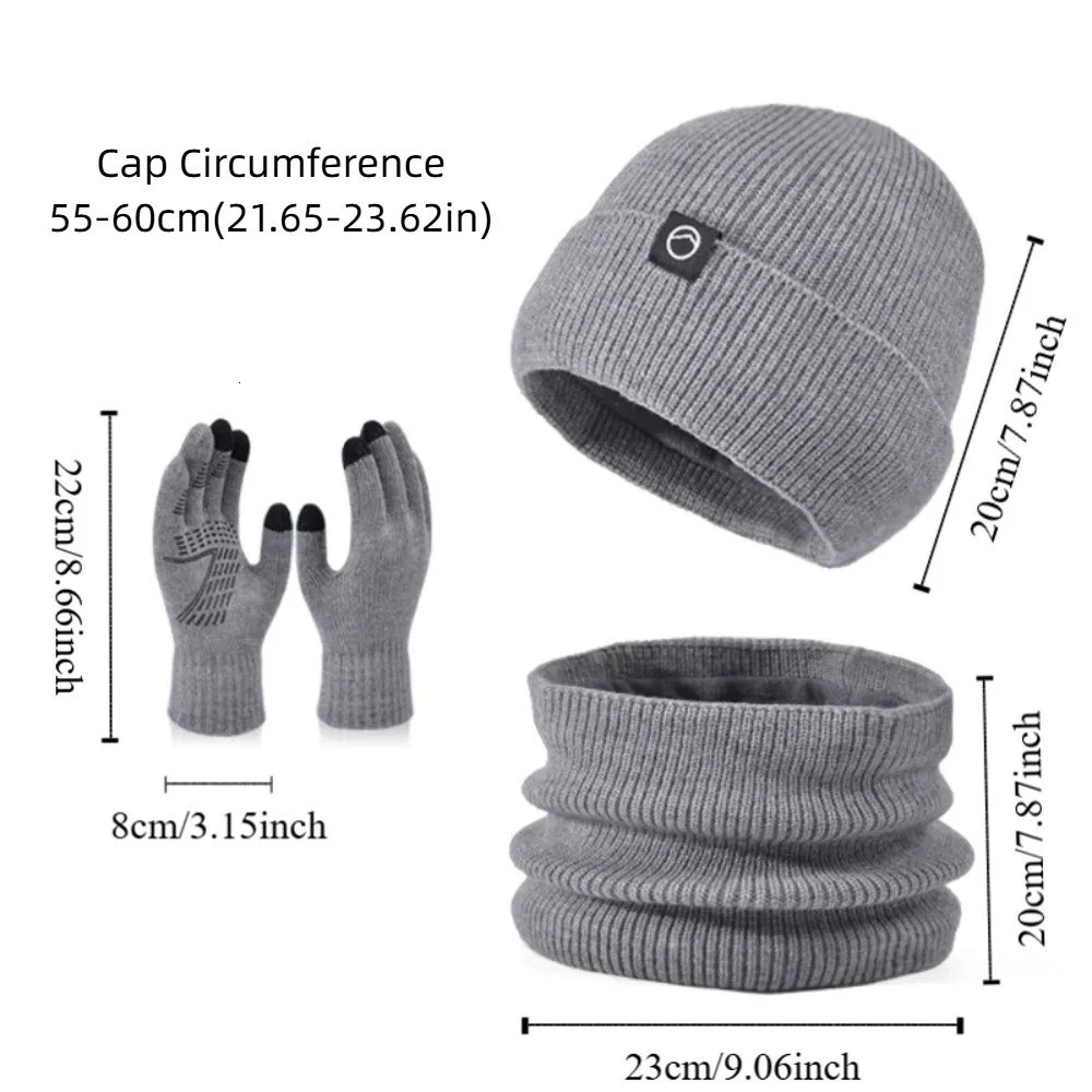 Warm Cap Winter Glove Cap Set Neck Warmer Bucket Hat Knitted Hat Gloves Scarf 3Pcs Set Korean Style Solid Beanie AutumnWinter 251023