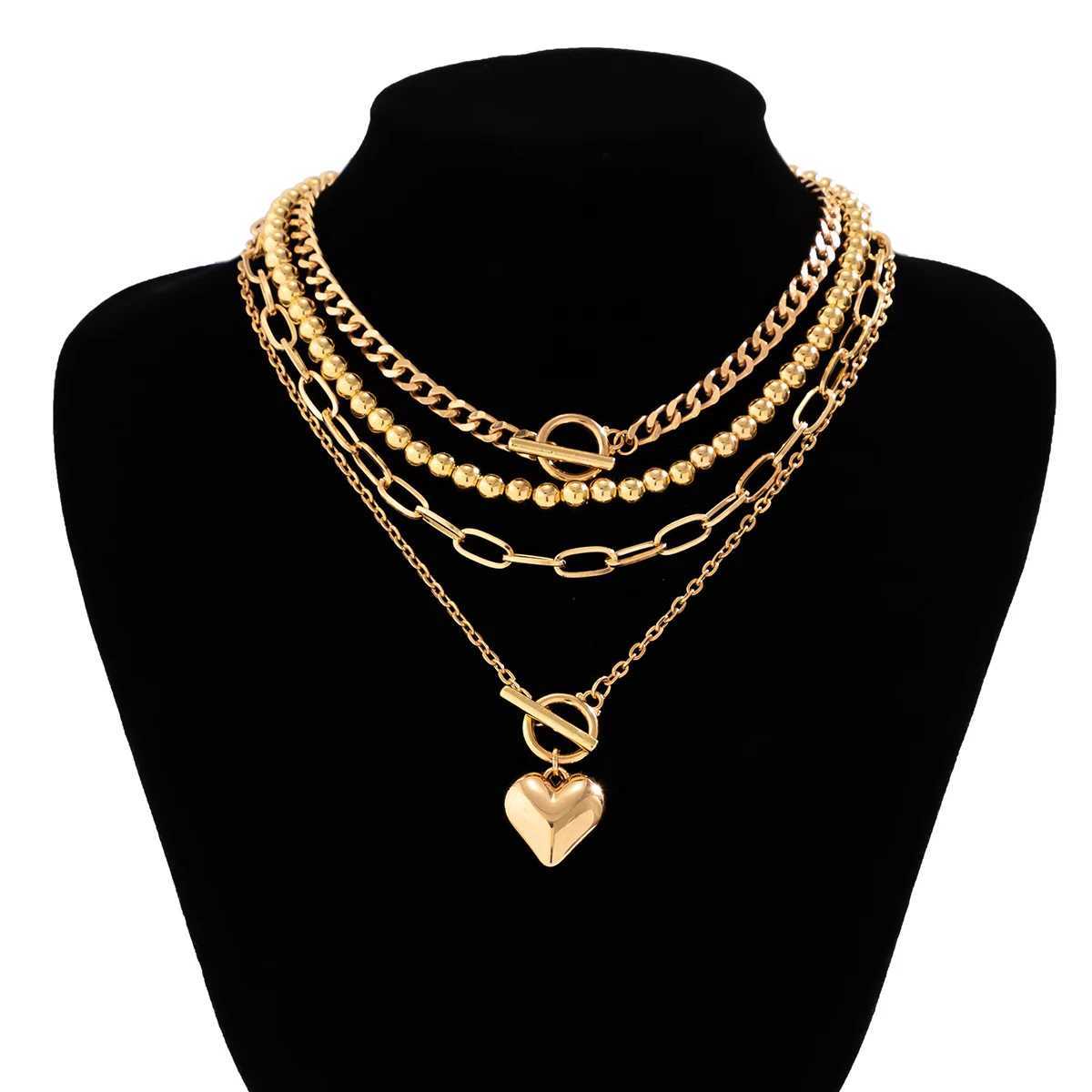 PuRui Multilayer CCB Heart Charm Choker for Women Link Chain Beaded Necklace Jewelry On The Neck Collar Party Ladies Gifts NewXJ251024