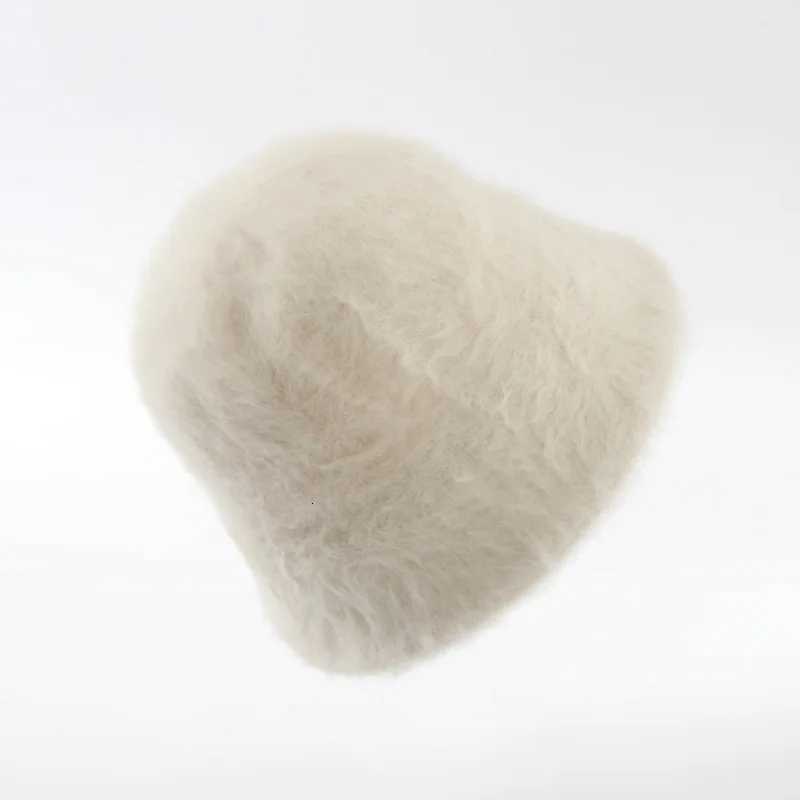 Rabbit Fur Bucket Hat Winter Thermal Thickened Fleece Lined Japanese Style Fisherman Bowl Hat for Women Fashion Warm OutdoorL251024
