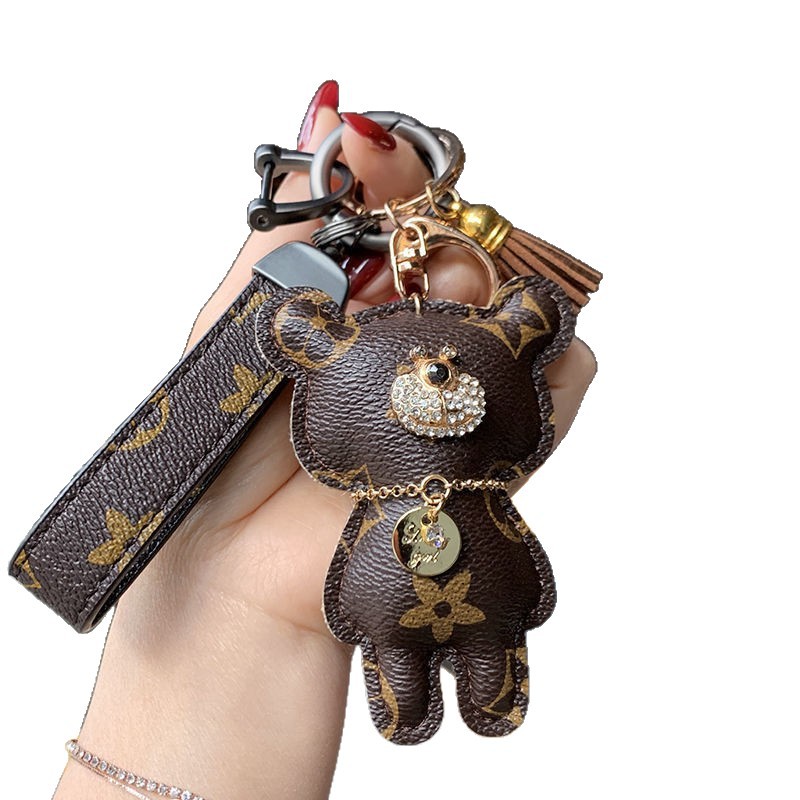 Leather Bear Charm Creative Factory Direct Wholesale Cross-Border Fashion Bag & Car Keychain Small Gift