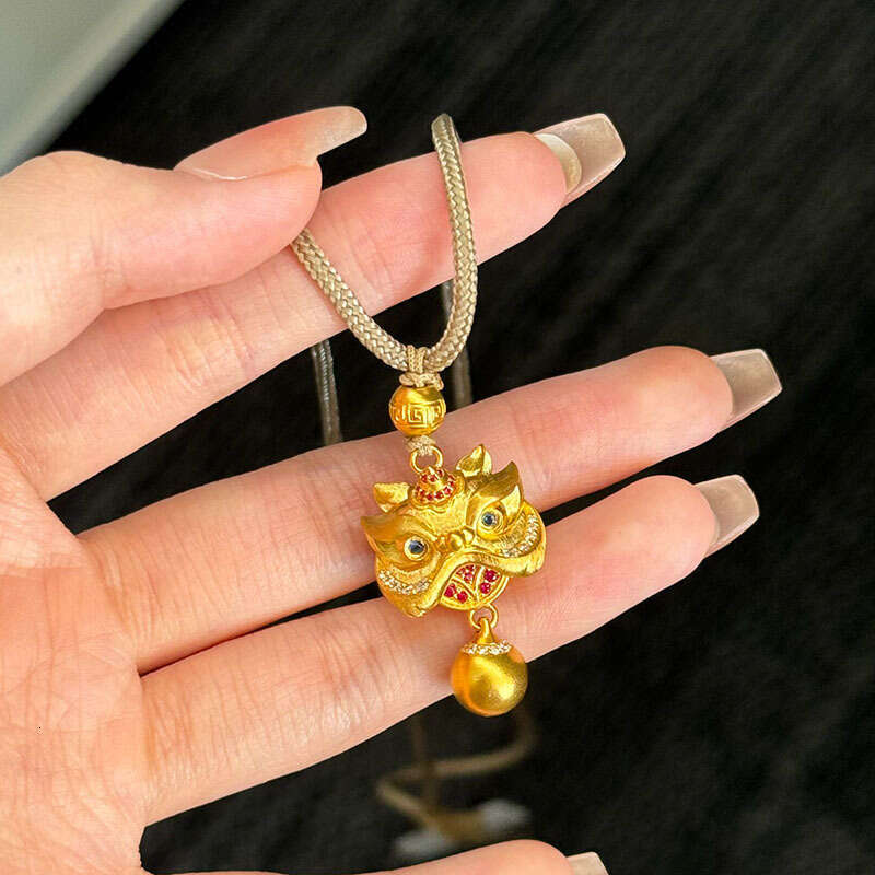 Cute Lion Pendant Brown Braided Sweater Chain for Women High-End Personality Versatile