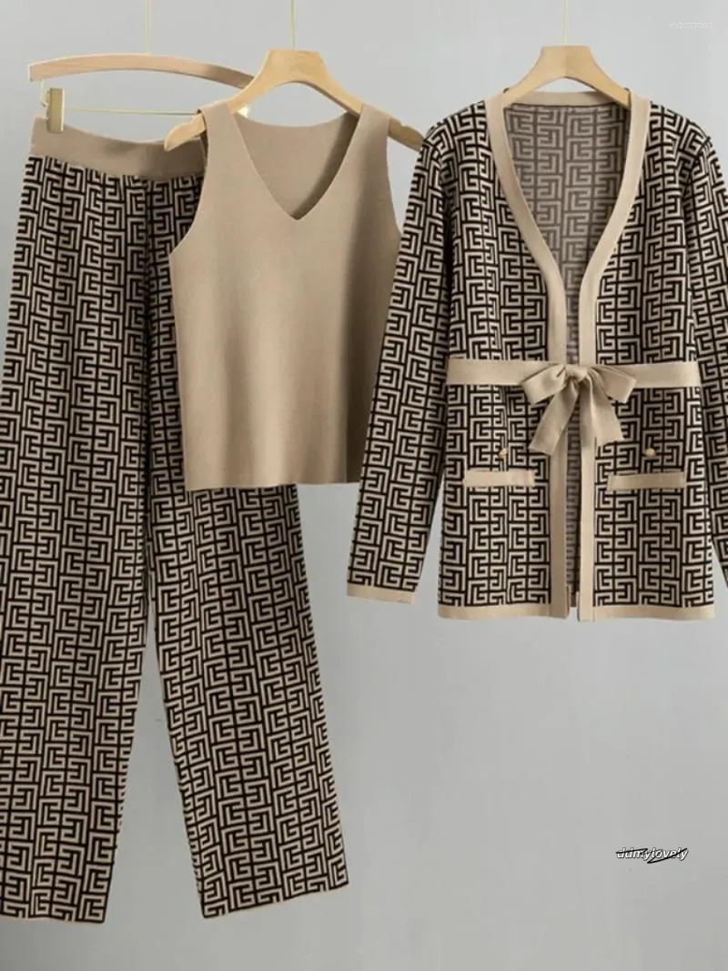 Women's 3-Piece Knitted Tracksuit Set: Warm Winter Outfit With Jacket, Sweater, Top, And Pants Ddmylovely