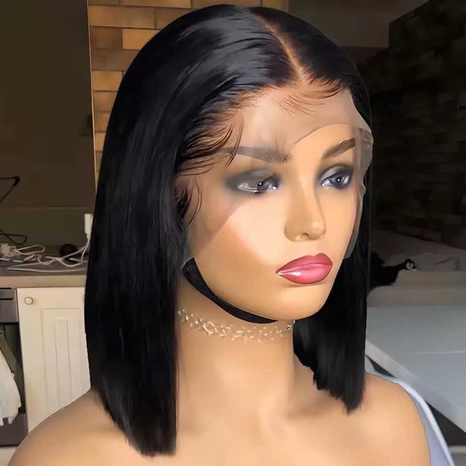Bone Straight Bob Wig Human Hair 13x4 Lace Wigs Transparent Lace Human Hair Short Wig Pre Plucked 200 Density For Women W251023