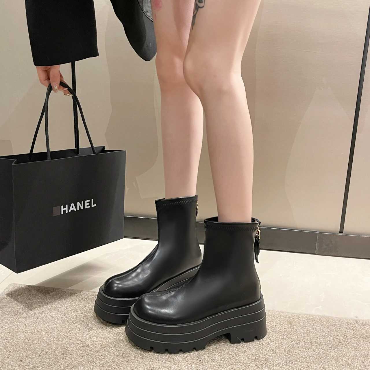 PU Leather Chunky Platform Ankle Boots 2024 Women Back Zipper Thick Heeled Short Boots Woman Black Punk Boots Ladies D113 W251024